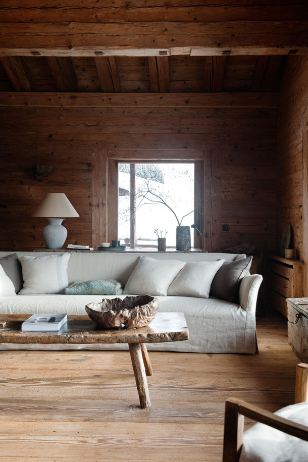 Living room in Axel Vervoordt's winter house in Verbier