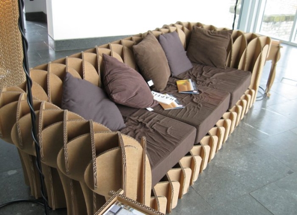 A creative sofa made of cardboard