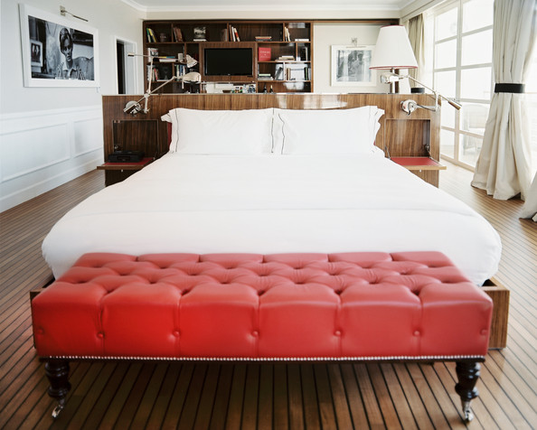 Bed with red bench