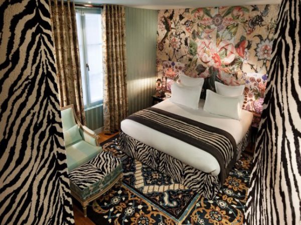 Room in the Hotel du Petit Moulin in Paris designed by Christian Lacroix