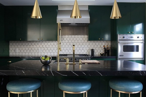 Green and gold kitchen