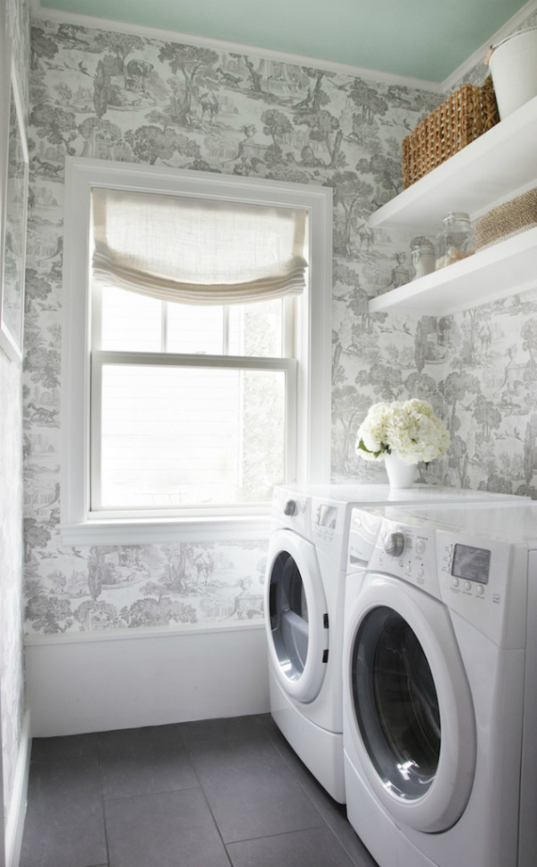 Wallpapered laundry room