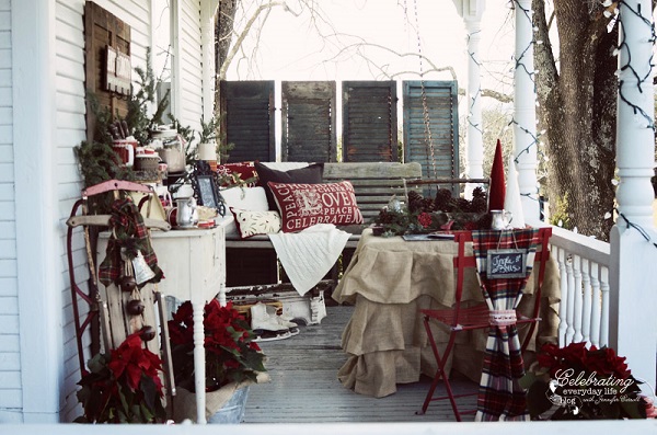 Porch Decorated for Christmas