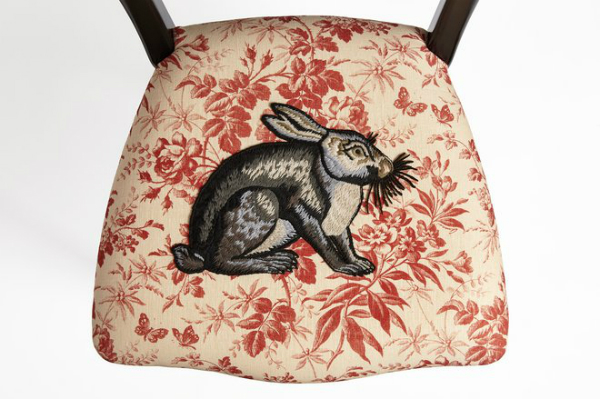 Printed Gucci chair with a rabbit applique