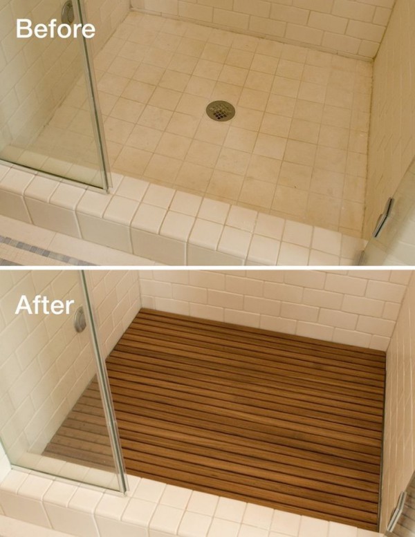 Wood shower floor