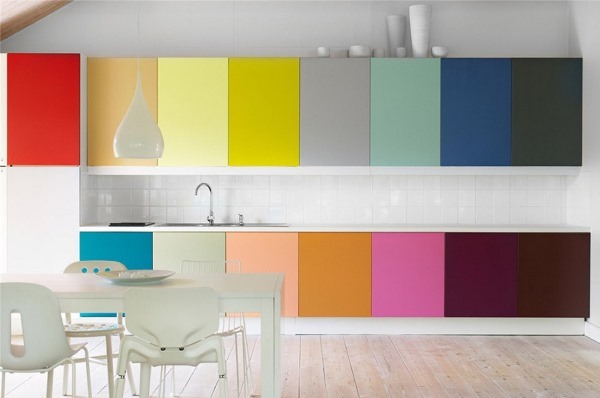 Bright colors in the white kitchen