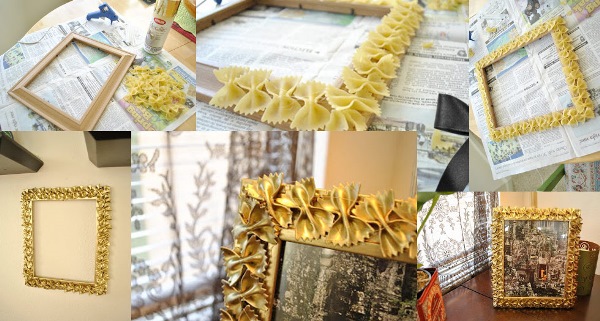 Picture frame decorated with pasta