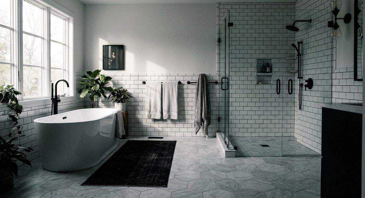 Black and white bathroom with high-contrast design