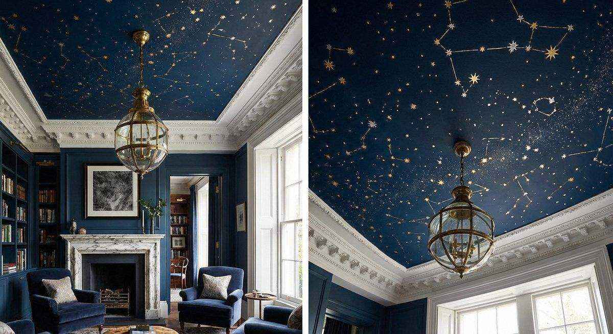 Painted ceiling adding color and drama to a room