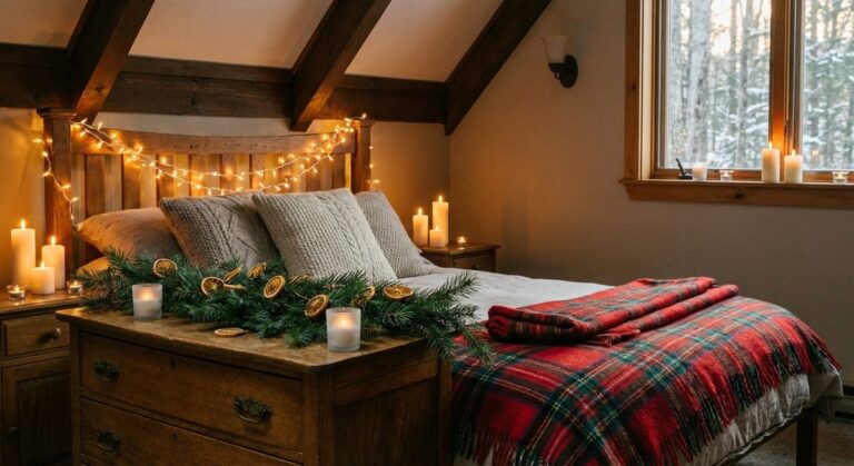 Christmas bedroom decor with festive touches