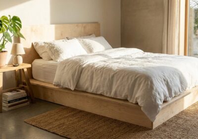 DIY bed frame project with step-by-step build