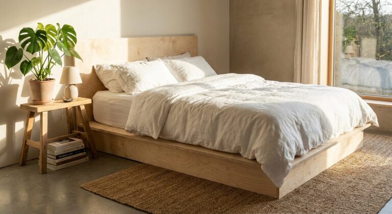 DIY bed frame project with step-by-step build