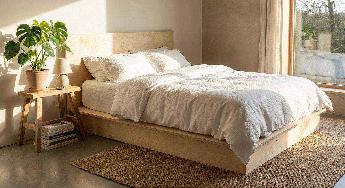 DIY bed frame project with step-by-step build