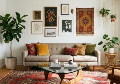 Eclectic style interior mixing patterns and textures