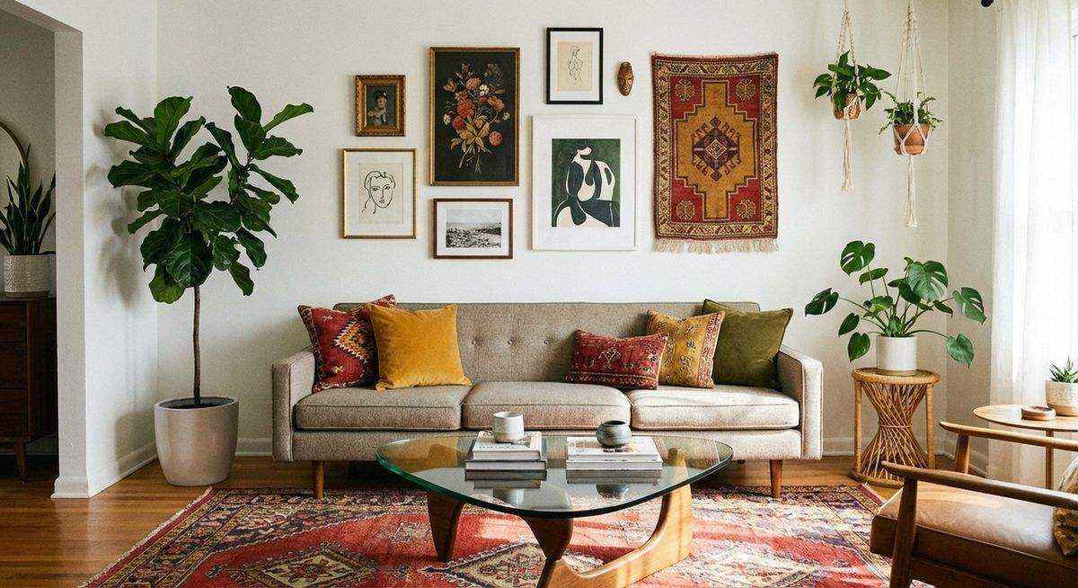 Eclectic style interior mixing patterns and textures