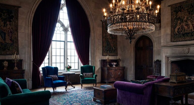 Gothic style interior with dark moody atmosphere