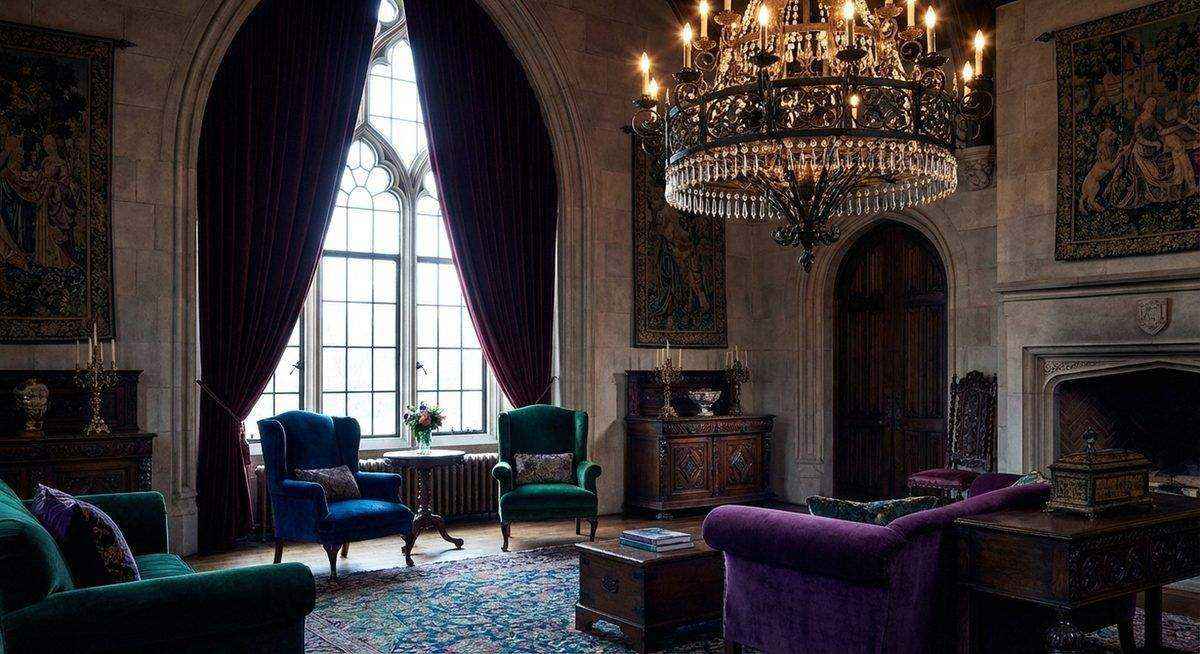 Gothic style interior with dark moody atmosphere