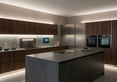 Hi-tech kitchen with sleek appliances and minimalist design