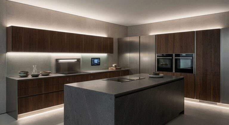 Hi-tech kitchen with sleek appliances and minimalist design