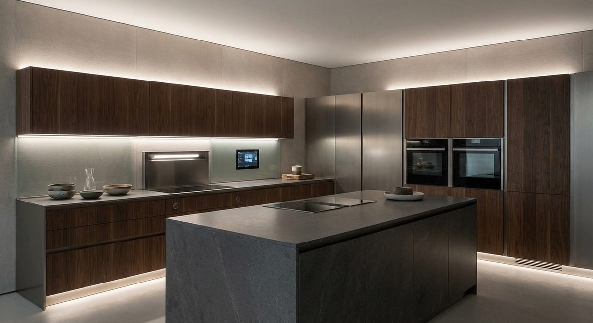 Hi-tech kitchen with sleek appliances and minimalist design