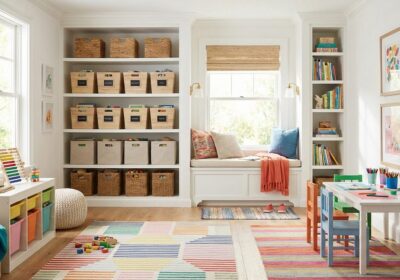 Kids playroom with colorful toys and activity zones