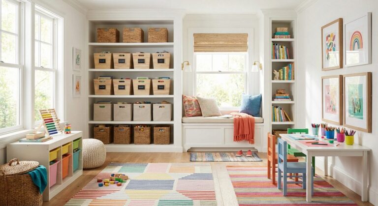 Kids playroom with colorful toys and activity zones