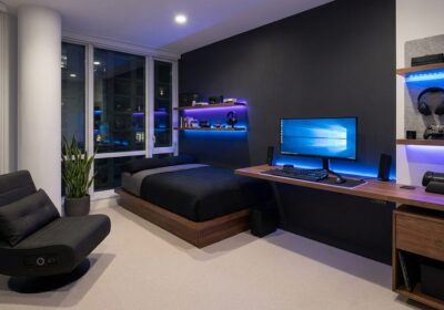 Modern teen room with trendy decor and furniture