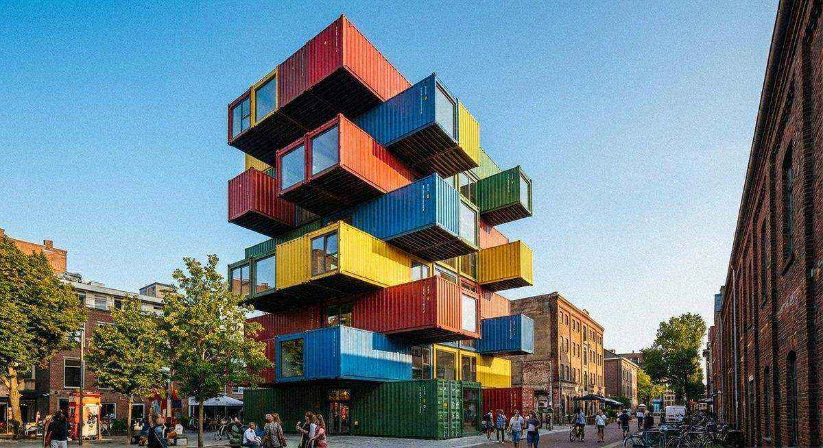 Shipping container buildings converted into living spaces