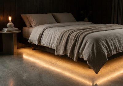 Under bed LED lighting for ambient bedroom glow